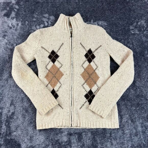 Vtg Eddie Bauer 100% Wool Full Zip Jacket Sweater Mock Neck Knitted Women's S - Picture 1 of 12